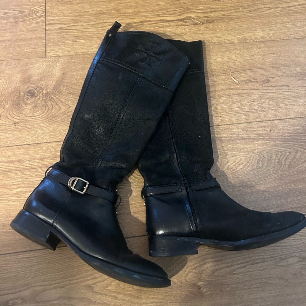 Tory Burch Black Leather Riding Boots Size 8.5
